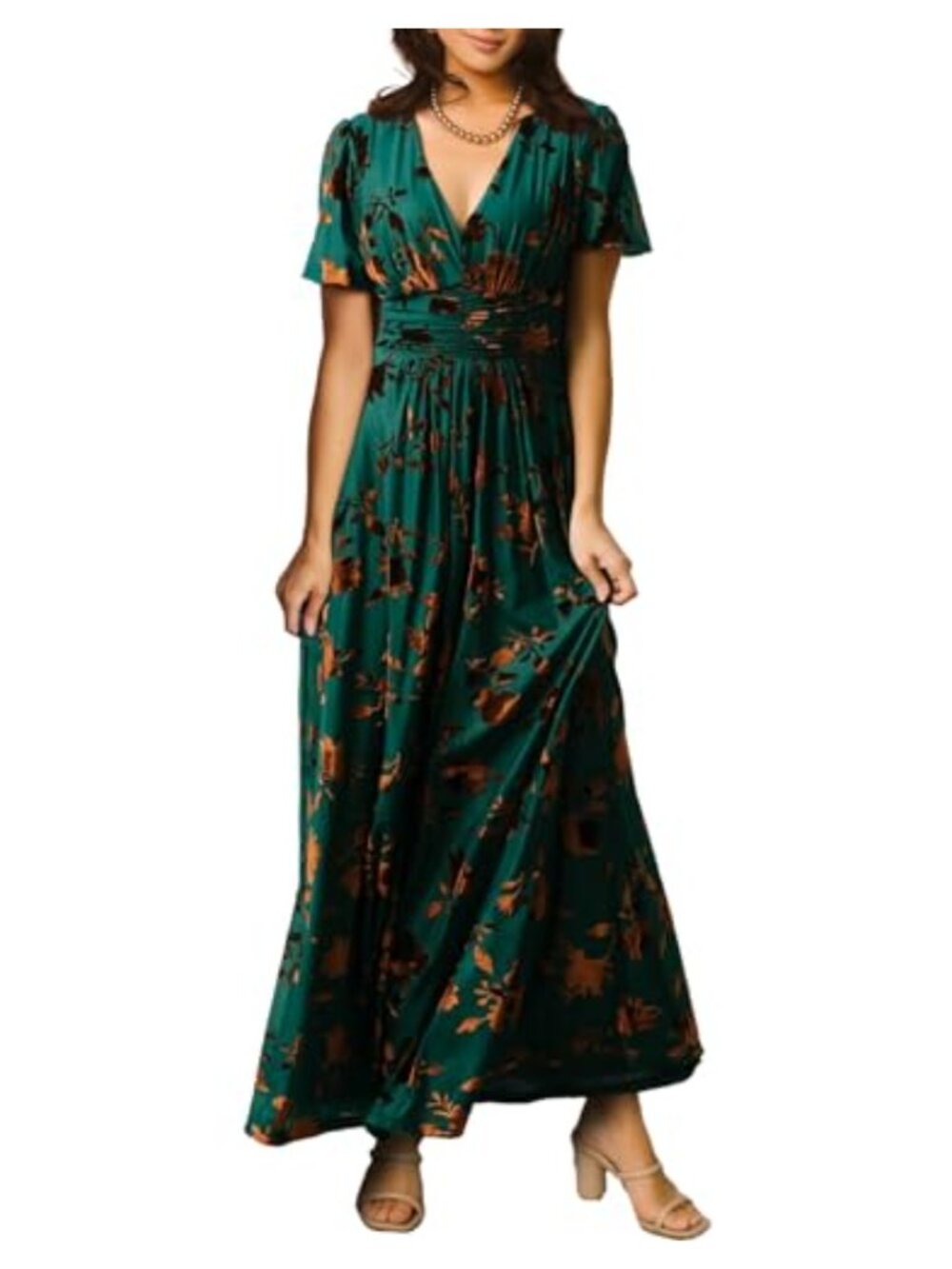 Velvet Floral Maxi Dress V Neck Wrap A-Line Formal Evening